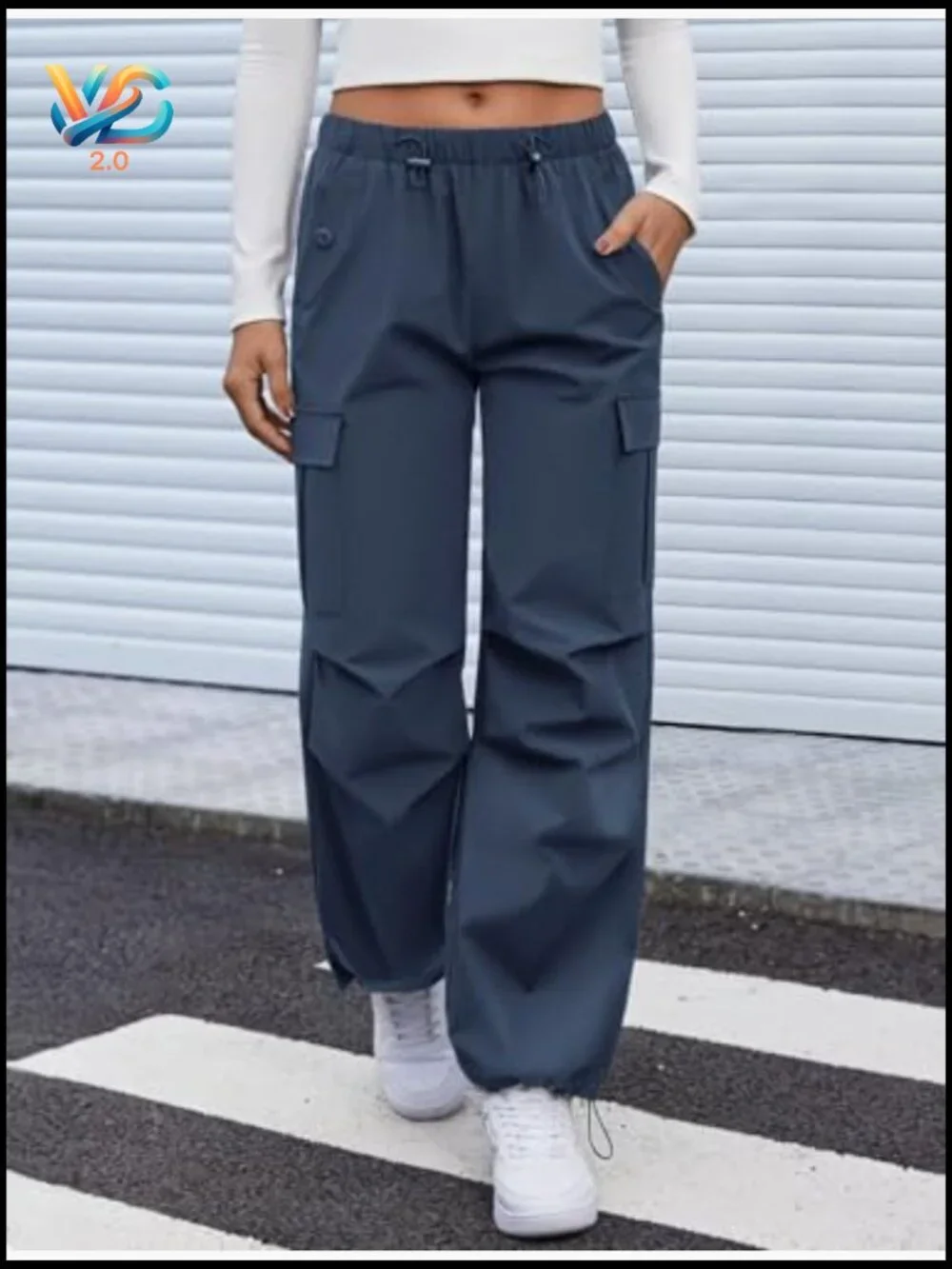 Cargo Pants Women Elastic Waist Parachute Hiking Pants Water-Resistant - Picture 2 of 6